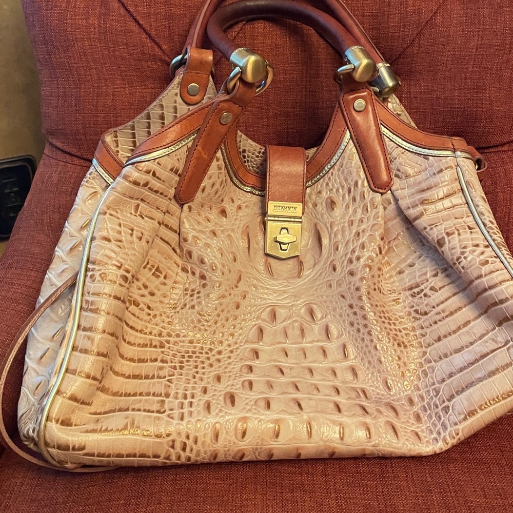 Brahmin Gold and tan shoulder strap Braham